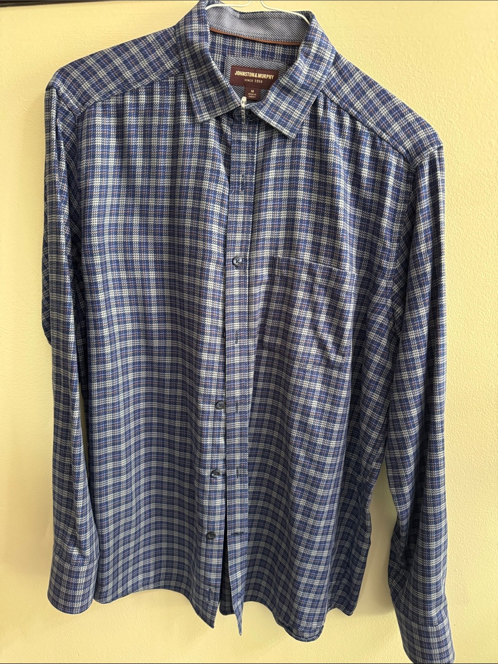 Johnston & Murphy Men's Blue Plaid Cotton Button-Down Shirt